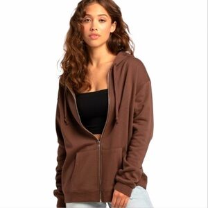 NWT Naked Wardrobe Zip Front Hoodie Sweatshirt Jacket Chocolate Brown Size L